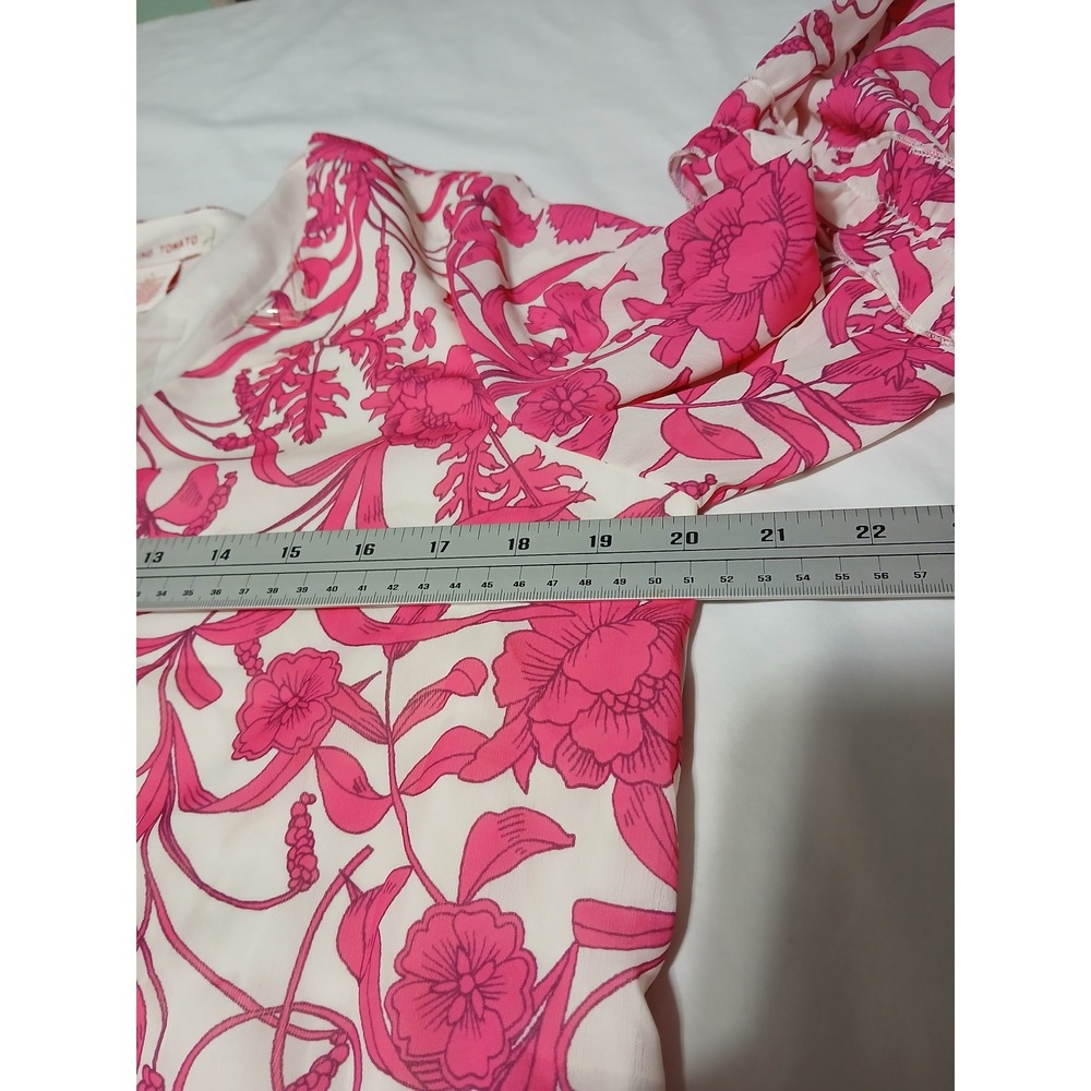 Flying Tomato Pink White Floral Bell Sleeve Tiered Mini Dress ID17931 Womens L - Picture 9 of 12